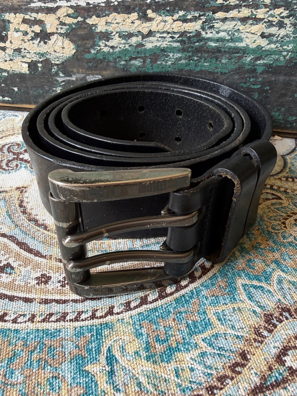 Levi’s Genuine Leather Belt Black Size 42 Double Prong Buckle Mens